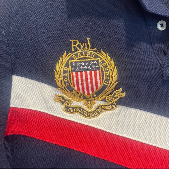Ralph Lauren Polo Shirt Men’s Small Navy Custom Slim Fit Big Pony Gold Patriotic - Picture 3 of 11